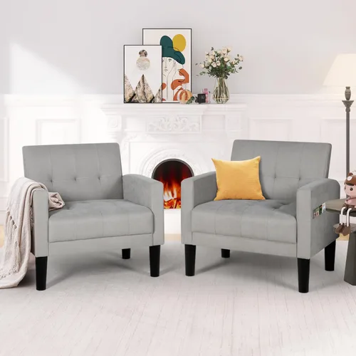 Miniatura 2 de AILEEKISS Juego de 2 sillas decorativas para sala de estar, sillón tapizado cómodo, sofá individual de tela moderna con bolsillos laterales, sillas