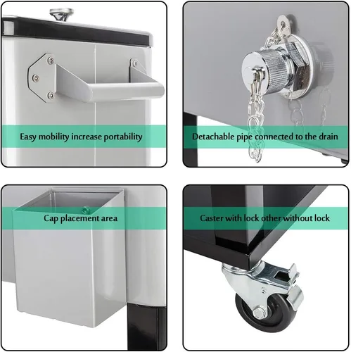Miniatura 4 de SSLine Enfriador portátil para patio con ruedas, carrito de barra de bebidas frías al aire libre con estante de almacenamiento y abridor de Gris