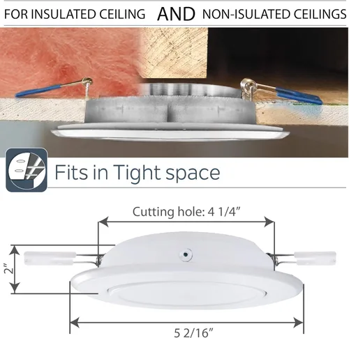 Miniatura 2 de Nadair, Luces LED empotrables ultra delgadas de 4 pulgadas, 1 paquete, clasificación IC, regulable, 9 W = 50 W, 550 lúmenes, 4000 K (blanco frío)
