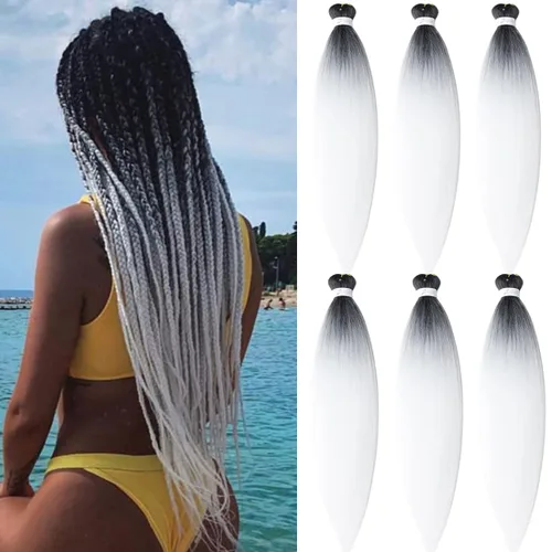 Miniatura 83 de Extensiones de cabello trenzado morado preestiradas, 20 pulgadas, 2 piezas de cabello sintético trenzado para niñas y mujeres, fiesta, disfraz