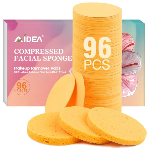 Miniatura 9 de AIDEA 96 esponjas faciales comprimidas, color rosa, esponjas faciales redondas para limpieza, esponjas cosméticas de celulosa natural, esponjas