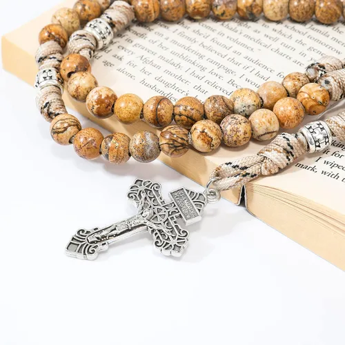 Miniatura 33 de Nazareth Store Rosario de cuerda de paracaídas de San Miguel, collar de rosario resistente y rosario de una década, cuentas de piedra natural