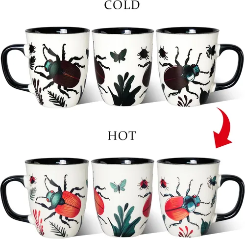 Miniatura 4 de Taza de Escarabajo de 16 oz que Cambia de Color - Taza de Café de Cerámica para Amantes de los Insectos - Regalo Novedoso con Temática de Insectos