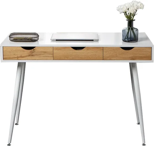 Miniatura 9 de Need Escritorio blanco con escritorio de almacenamiento, mesa de tocador, escritorio de computadora moderno con 3 cajones, mesa de tocador