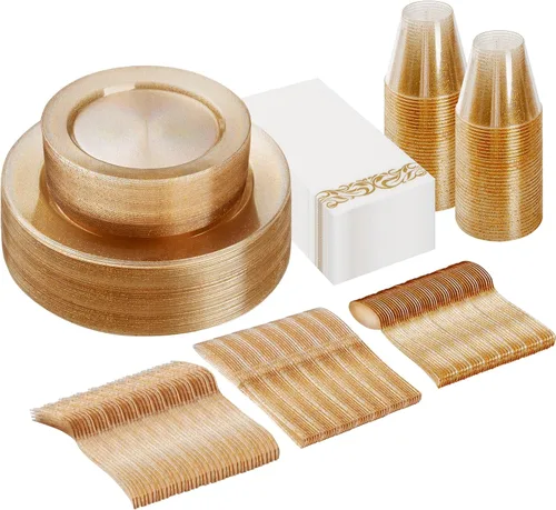 Miniatura 8 de Goodluck 700 platos de plástico dorado transparente para 100 invitados