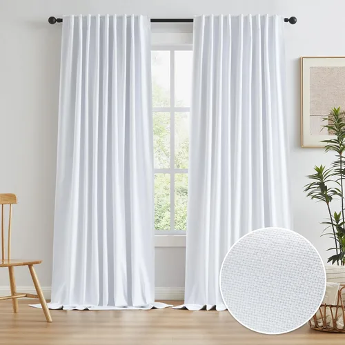 Miniatura 27 de Paneles de cortinas de ventana 100% opacas, con trabillas traseras, bolsillo para barra, gancho, cinturón, aspecto plisado, cortinas para sistema