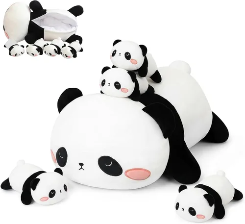 Miniatura 14 de SQEQE Peluche de gato negro con 4 bebés, gato en la barriga, lindo gato negro de peluche para niños, regalos ideales para Navidad, San Valentín