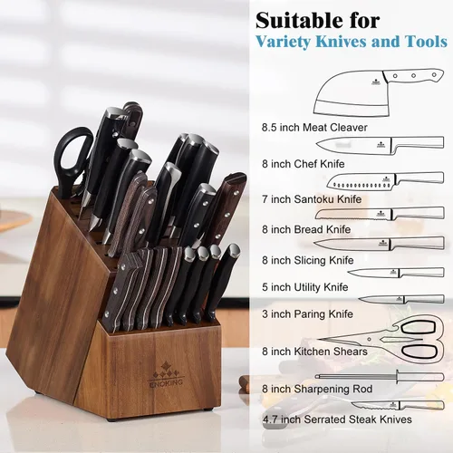 Miniatura 3 de Bloque de cuchillos ENOKING sin cuchillos, soporte grande para cuchillos - 25 ranuras de madera de acacia, bloque universal de carnicero