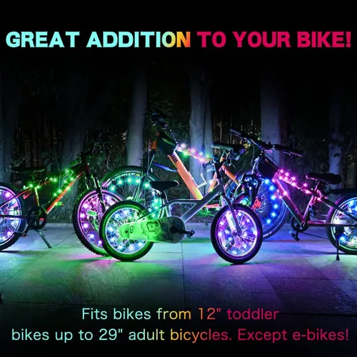 Miniatura 5 de TINANA Paquete de 2 luces LED para rueda de bicicleta, luces ultrabrillantes impermeables para radios de bicicleta, decoración de ciclismo