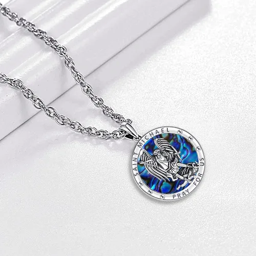 Miniatura 242 de Odinstone Collar de plata de ley 925 con medalla de San Miguel/San Cristóbal/San Benito/Crucifijo de Jesús/San Uriel/Arcángel Rafael para hombres