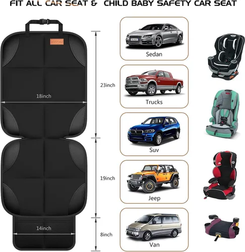 Miniatura 2 de SMART ELF Protector de asiento de automóvil [1 unidad] Protector de automóvil grande para asientos infantiles con acolchado más grueso y bolsillos