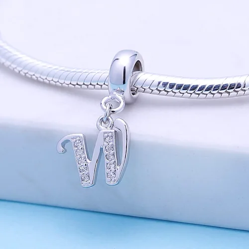 Miniatura 94 de ABUN Abalorio de plata de ley 925 con letra A a la Z, espaciador de inicial, con circonita cúbica transparete colgante, auténtica, para pulseras