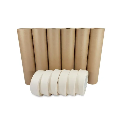 Miniatura 11 de IDL Packaging Juego de papel de enmascaramiento y cinta, papel marrón de 18 pulgadas x 60 yardas (6 rollos) y cinta blanca de 1.41 pulgadas x 60