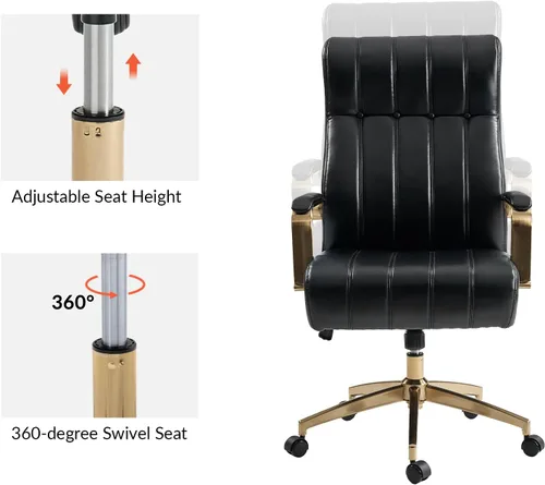 Miniatura 6 de HULALA HOME Silla de oficina ejecutiva moderna, silla de escritorio ergonómica copetuda de piel sintética con base chapada en oro y reposabrazos