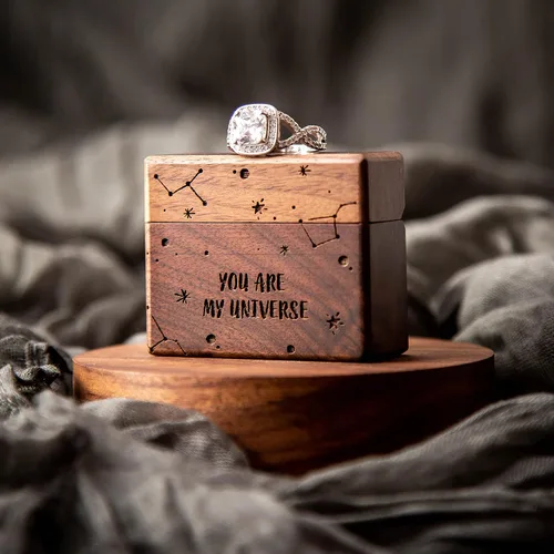 Miniatura 32 de MUUJEE Grow Old With Me Engraved Wooden Ring Box, Slim Engagement Proposal Ring Holder, Wedding Ceremony Ring Bearer Box, Fiance Gift Ideas