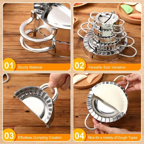 Miniatura 2 de Vesici Paquete de 5 unidades de acero inoxidable para hacer albóndigas, prensa para perogies, envoltura de albóndigas, molde para ravioles, cortador