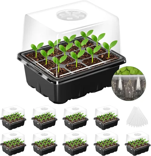Miniatura 13 de MIXC Kit de iniciación de semillas de 10 paquetes con cúpula de humedad (bandeja total de 120 celdas), bandejas de inicio de semillas, kit de Verde