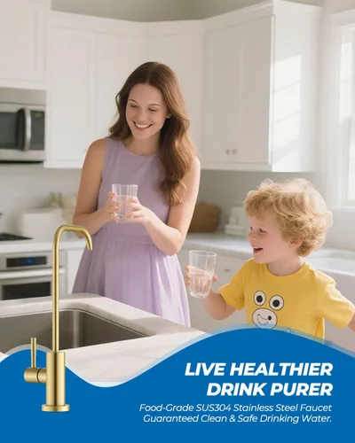 Miniatura 3 de WEWE Grifo de agua potable, grifo de filtro de agua de cocina sin plomo para ósmosis inversa o sistema de filtración de agua, grifo RO, dorado