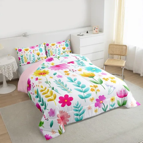 Miniatura 5 de Manfei Juego de Edredón Floral de Acuarela Tamaño Twin, Juego de Ropa de Cama de Flores Botánicas y Hojas 2 piezas, Edredón de Plumón de Flores