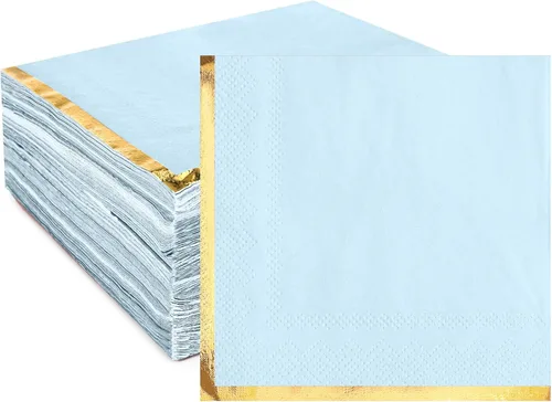 Miniatura 11 de Fulmoon Paquete de 100 servilletas de cóctel de papel de 2 capas con borde de lámina dorada para bebidas, postre, servilletas de papel desechables