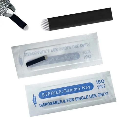 Miniatura 11 de Agujas de microblading de 0.007 in, agujas desechables de tatuaje de cejas para máquina de maquillaje permanente Manual de suministros (Negro S14)