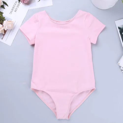 Miniatura 4 de TiaoBug Conjunto de vestido de ballet para niñas, de algodón, manga corta, leotardo de gimnasia con falda de gasa, conjunto de ropa de baile