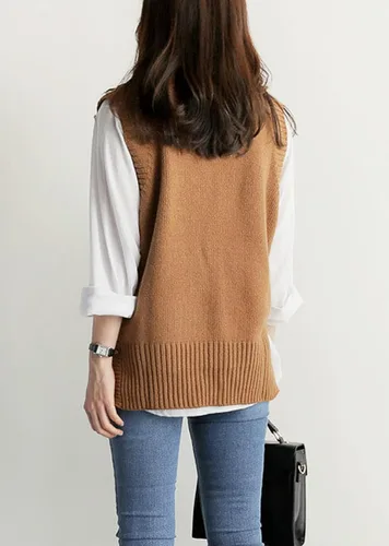 Miniatura 4 de PEIQI Suéter de punto para mujer, sin mangas, liso, casual, básico