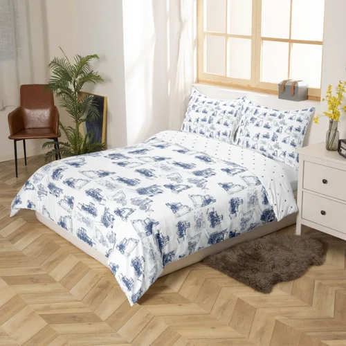 Miniatura 2 de Juego de ropa de cama de construcción, tamaño individual, para niños, camiones, juego de funda de edredón para niños, adolescentes, caricaturas