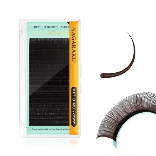 Miniatura 46 de NAGARAKU Extensiones de pestañas de color marrón oscuro 0.003 in, rizo B, 0.276-0.591 in, bandeja mixta, pestañas individuales, volumen de visón