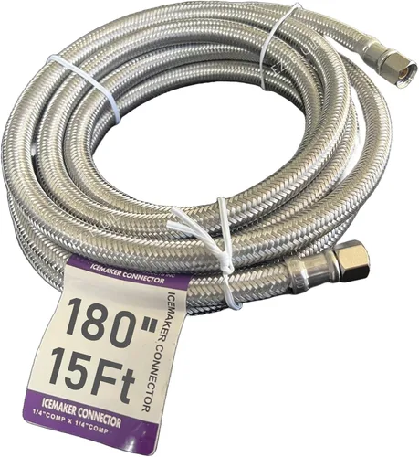 Miniatura 10 de EZ-FLUID Línea de agua para nevera de 12 pulgadas, 1 pie x 1/4 pulgadas, conexión hembra de comp. de acero inoxidable, manguera de agua trenzada