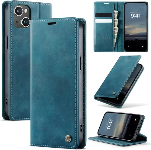 Funda tipo cartera para iPhone 13 de piel tipo cartera con tarjetero y función atril, cierre magnético, bloqueo RFID, TPU a prueba de golpes,
