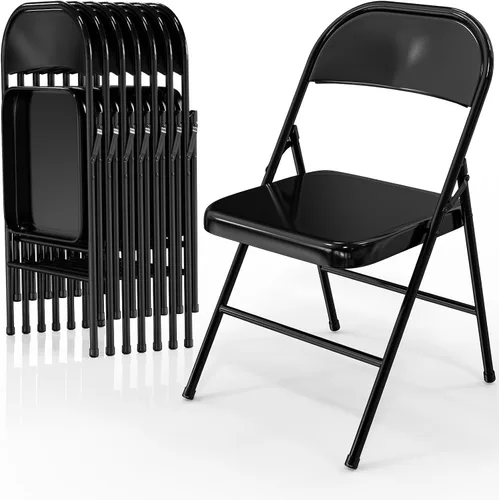 Miniatura 15 de VINGLI Sillas plegables con marco de metal de acero, capacidad de 350 libras, duraderas, portátiles y versátiles para uso en interiores y Negro