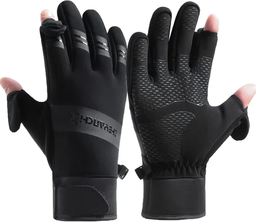 Guantes de pesca sin dedos de invierno para hombres y mujeres, resistentes al viento, para clima frío, pantalla táctil, guantes de ciclismo para