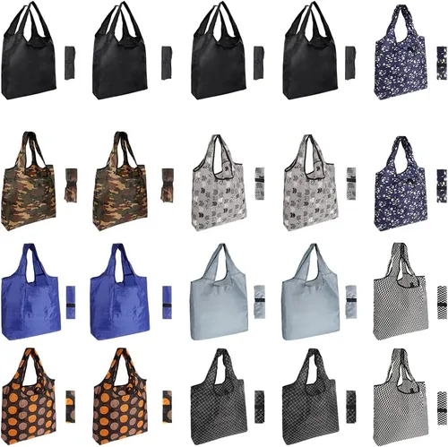 Miniatura 11 de Aricsen Paquete de 20 bolsas de comestibles reutilizables de 15 x 4.5 x 15 pulgadas con asas a granel, bolsas de cocina plegables de gran capacidad
