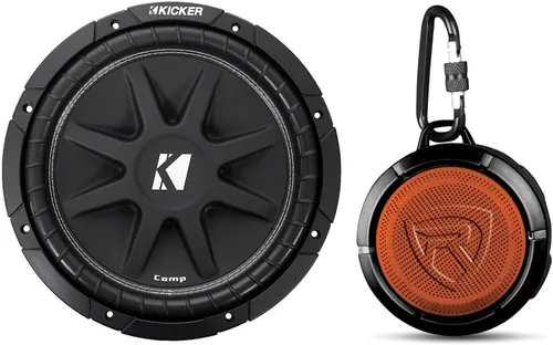 KICKER 43C124 Comp 12" 300 vatios SVC 4-Ohm Subwoofer de audio para coche subwoofer con Rockville RPB1 Altavoz Bluetooth impermeable de 10