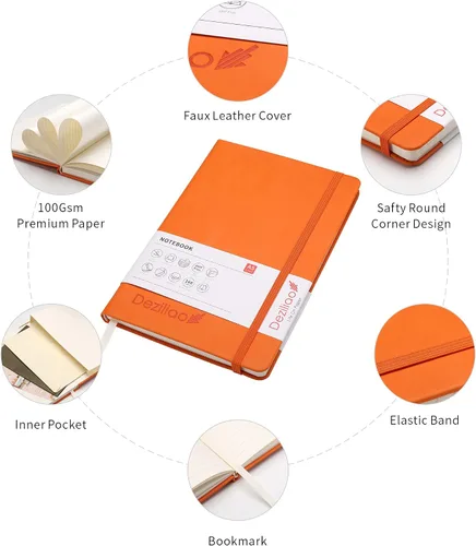 Miniatura 3 de Cuaderno de tapa dura de 160 páginas, cuadernos a rayas para el trabajo, papel grueso prémium de 100 GSM, con bolsillo, tamaño mediano de 5.7 x 8.4