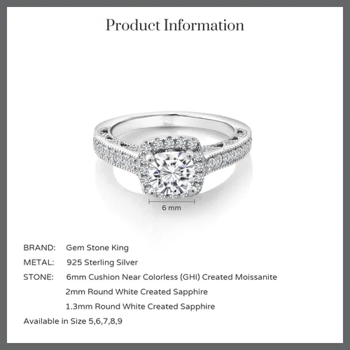 Miniatura 6 de Anillo de compromiso de mujer de plata de ley 925 Forever Brilliant Created Moissanite de Charles & Colvard y zafiro creado