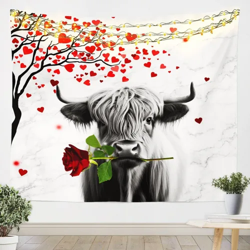 Miniatura 17 de Tapiz femenino de flores de rosas rojas, tapiz de pared para el día de San Valentín, decoración de habitación de niñas y mujeres, cielo estrellado