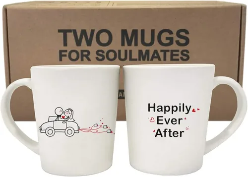 BoldLoft Happy Ever After - Tazas de café para novia y novio, regalos de boda para parejas, recién casados, despedida de soltera, compromiso,