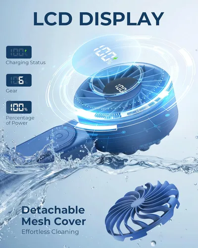 Miniatura 5 de Ventilador de mano, ventilador portátil, ventilador personal recargable de 4000 mAh, mini ventilador de escritorio plegable de 180° con 6 Azul