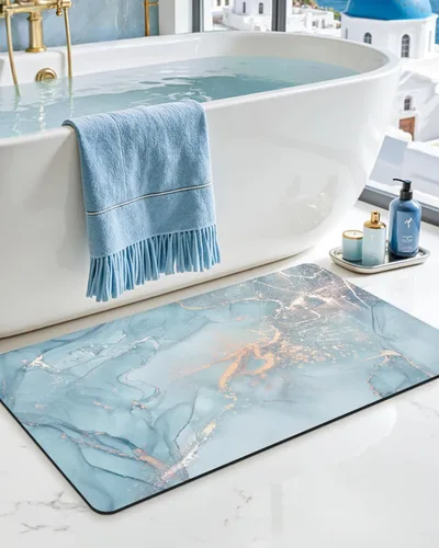 Miniatura 19 de DEXI Alfombra de baño ultra fina, de 16 x 24 pulgadas, antideslizante, para suelo de ducha, absorbente, de secado rápido, de mármol, perfil bajo