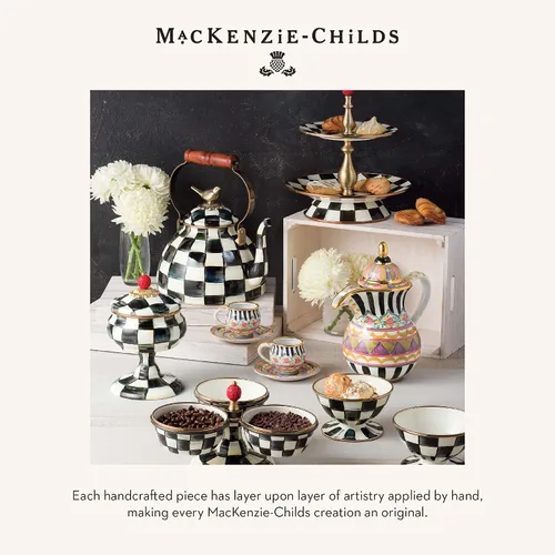 Miniatura 6 de MACKENZIE-CHILDS Taza de esmalte, linda taza de café y té de esmalte, vajilla única, 16 onzas, cuadro de corte negro y blanco, juego de 4