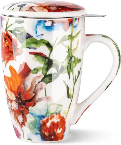 Miniatura 10 de GBHOME Taza de té con infusor y tapa, taza grande de cerámica de hoja suelta de 18 onzas, apta para microondas, apta para lavavajillas, perfecta