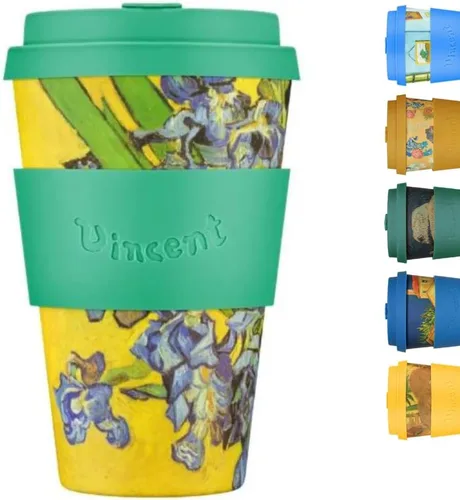 Ecoffee Cup Taza de café reutilizable Van Gogh de 14 oz (13.5 fl oz) – Taza de viaje a base de plantas PLA con tapa de silicona, sin melamina y apta