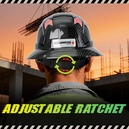 Miniatura 7 de Casco duro de ala completa con patrón de fibra de carbono con visera, casco de seguridad de construcción aprobado por la OSHA para hombres