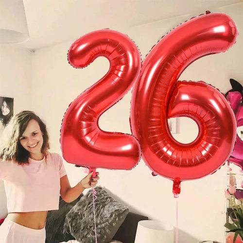 Miniatura 4 de TONIFUL Globos rojos de números grandes de 40 pulgadas del 0 al 9, número 0 digital 0 de papel de aluminio de helio, globos de número grande
