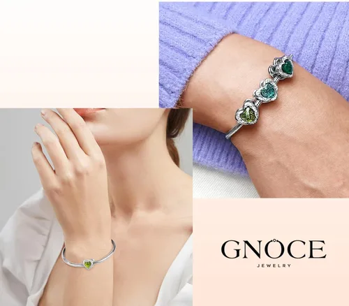 Miniatura 6 de GNOCE Dijes de piedra natal en forma de corazón para pulsera de plata de ley 925 para cumpleaños, día de la madre, regalo para mujer