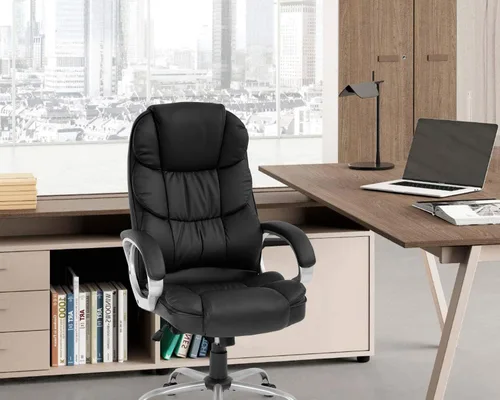 Miniatura 7 de FDW Silla de oficina para computadora, respaldo alto, ergonómica, ajustable, silla de escritorio giratoria de piel sintética ejecutiva con Negro
