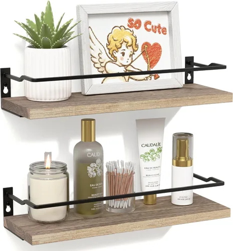 RICHER HOUSE Estantes de Baño, Estantes Flotantes con Barrera de Protección para Pared, Juego de 2 Estantes Montados en la Pared, Lindo Organizador