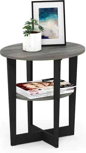 Miniatura 23 de Furinno DISEÑO SIMPLE - Mesa auxiliar de 2 niveles, mesita de noche, mesita con estantes abiertos, mesita de cama, para sala de estar, dormitorio